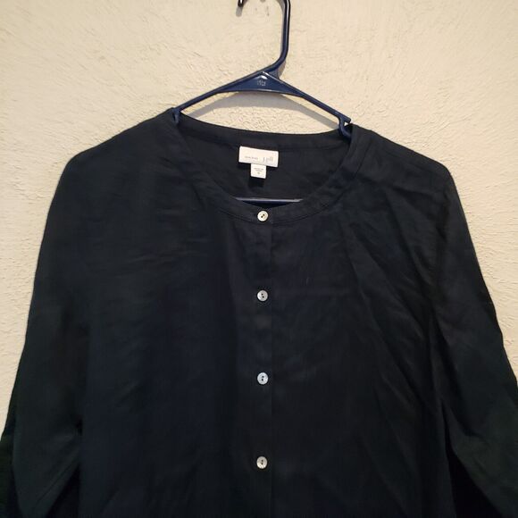 J Jill Tunic Womens Medium Navy Blue Love Linen Round Neck Tie Hem Split M - Picture 3 of 11